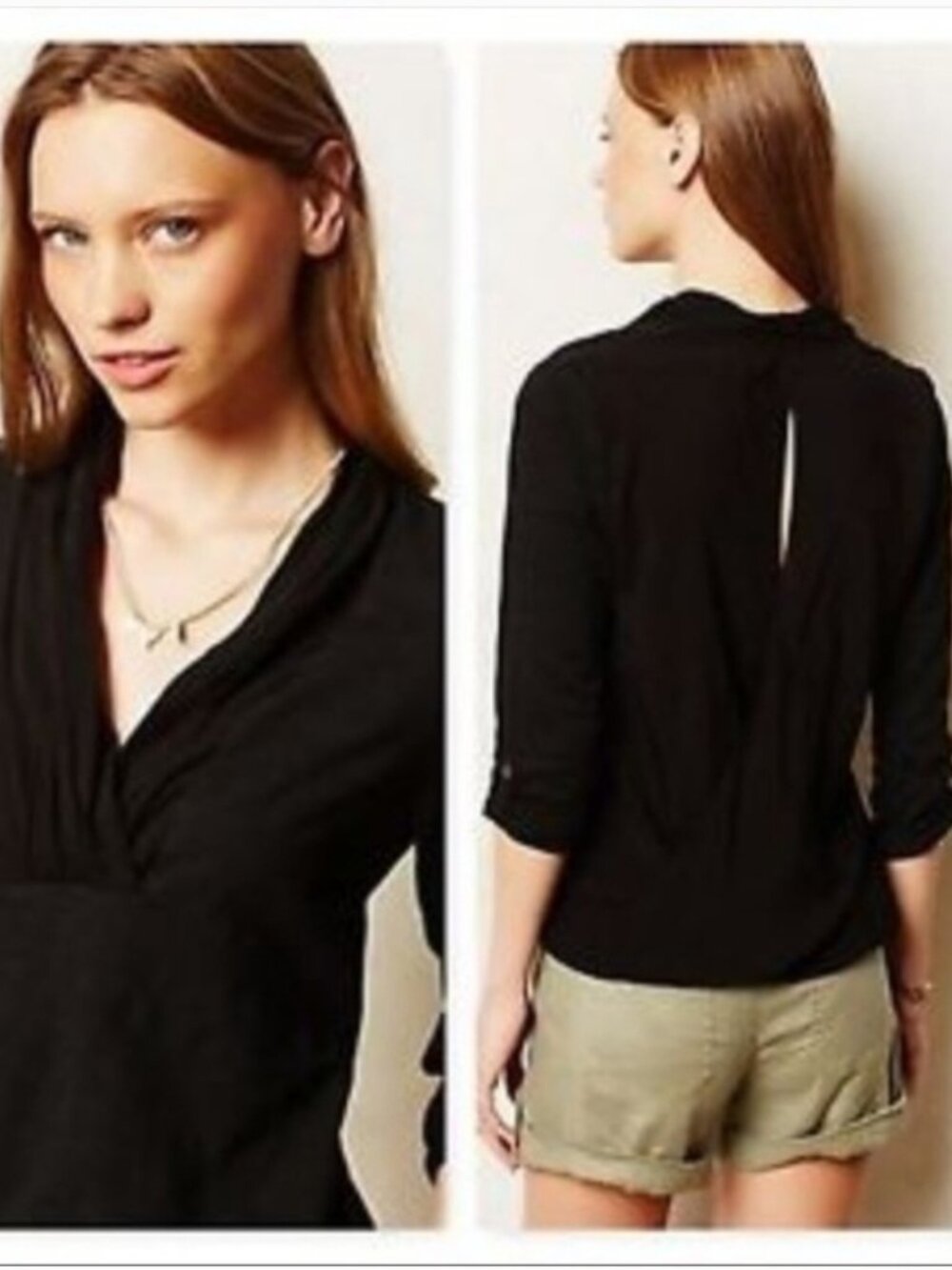 DELETTA Anthropologie V Neck Open Wrap Back Tab Sleeves Size S